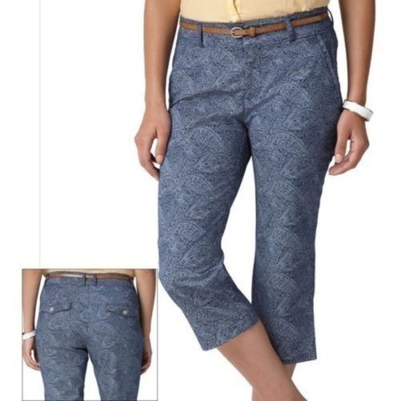 Dockers Hello Smooth Capri Pants‎ Blue White Paisley Slimming Stretch 6 - Picture 4 of 12